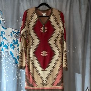 TASHA POLIZZI 100% Cotton Southwest Style Sweater Dress sz S